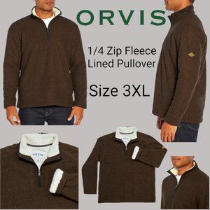 Orvis Men's Quarter Zip Fleece Lined Pullover Brown Size 3XL